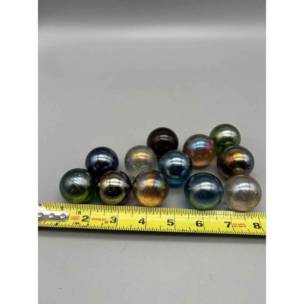 Lot‎ of 12 Vintage Iridescent Transparent Large Marbles